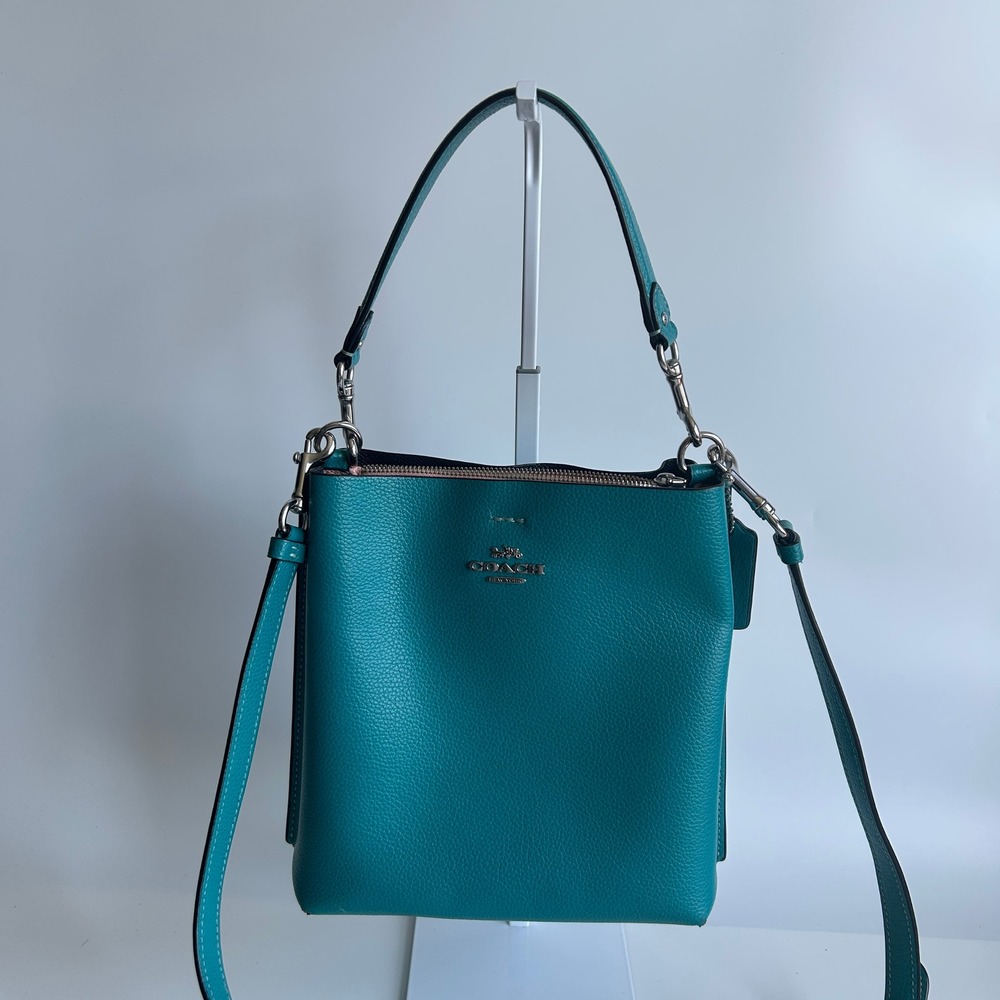 Coach Mollie Bucket Bag 22 Teal Blue Leather Crossbody Shoulder Bag CA177